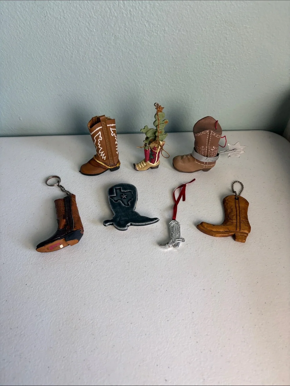 Assorted Cowboy Boot Ornaments and Keychains - Brown, Tan, Red Accents